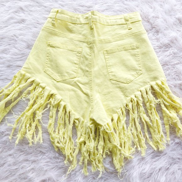 Falmer Heritage Yellow Distressed Tassel Shorts Size S - Picture 3 of 7